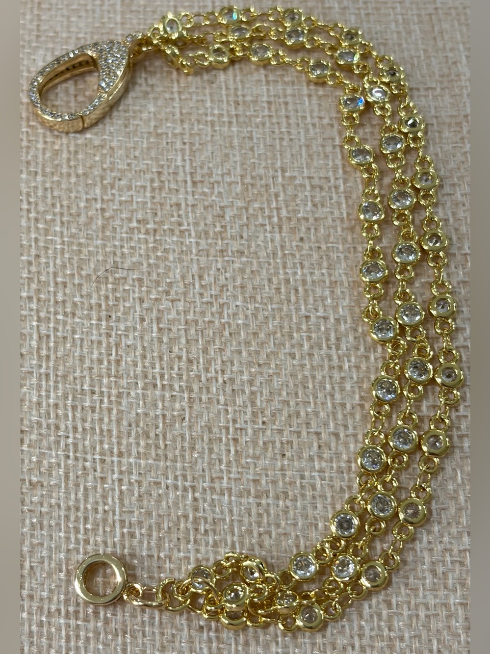 NEW Gold Plated 6.75-7.5” 3-strand Clear Crystal Link Bracelet
